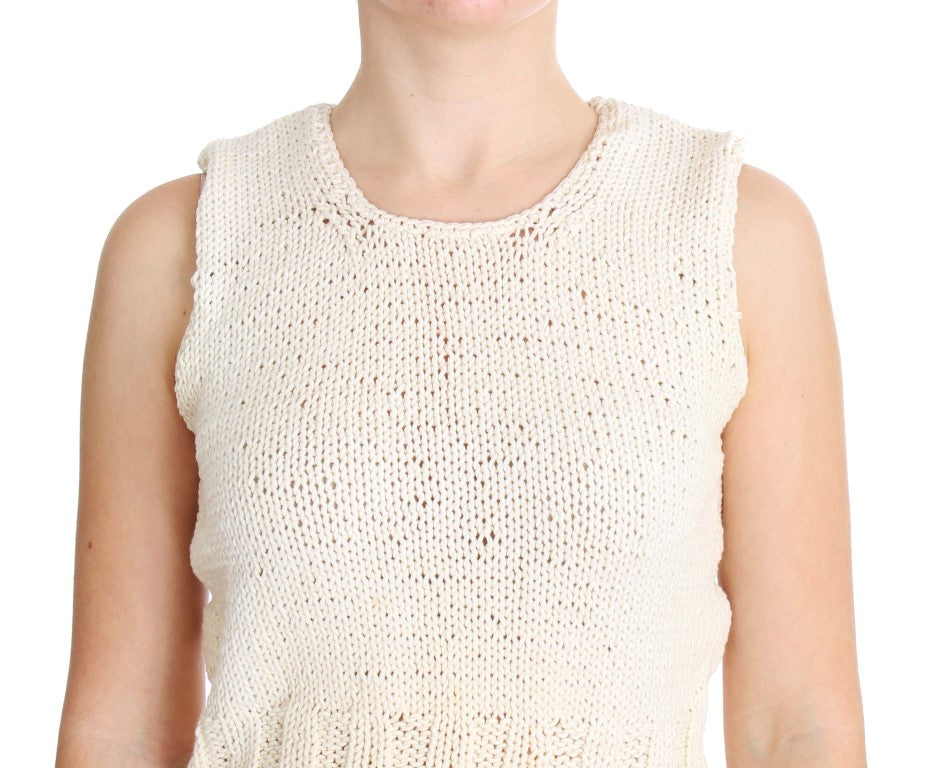 PINK MEMORIES Beige Cotton Blend Knitted Sleeveless Sweater