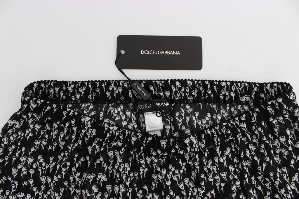 Dolce & Gabbana Black White Floral Lace Silk Sleepwear Shorts