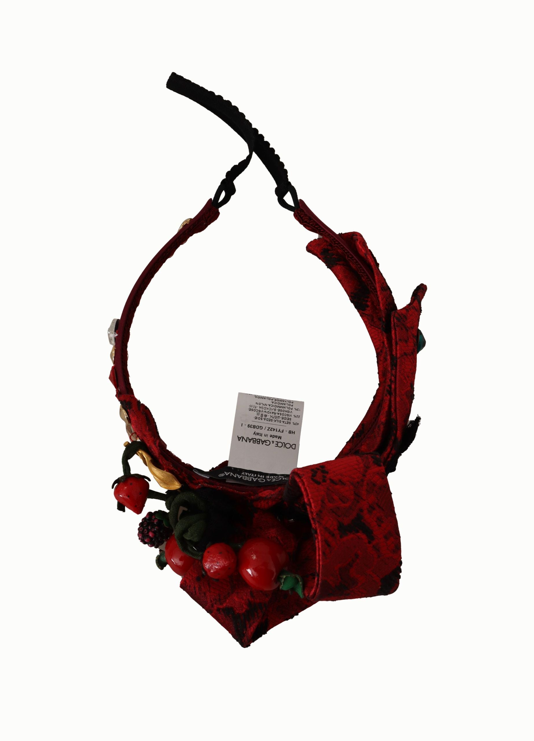 Dolce & Gabbana Cherry Silk Crystal Bow Logo Diadem Tiara Headband - Maison Luxe