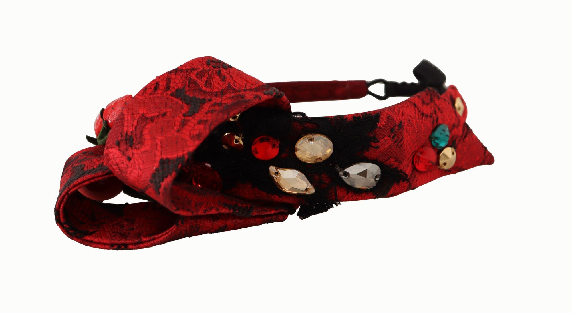 Dolce & Gabbana Cherry Silk Crystal Bow Logo Diadem Tiara Headband - Maison Luxe