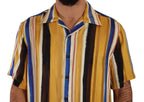 Dolce & Gabbana Yellow Striped Short Sleeve Silk Shirt