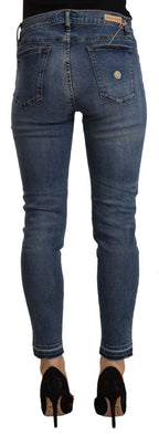 Don The Fuller Blue Mid Waist Cotton Denim Slim Fit Cropped Jeans