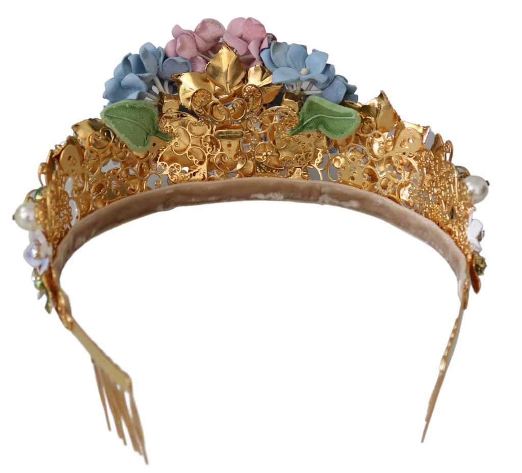 Dolce & Gabbana Gold Crystal Purple Hortensia Headband Crown Diadem - Maison Luxe