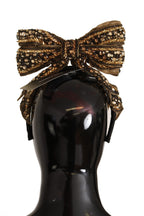 Dolce & Gabbana Gold Crystal Beaded Sequined Silk Bow Headband Diadem - Maison Luxe