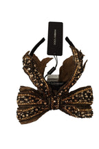 Dolce & Gabbana Gold Crystal Beaded Sequined Silk Bow Headband Diadem - Maison Luxe