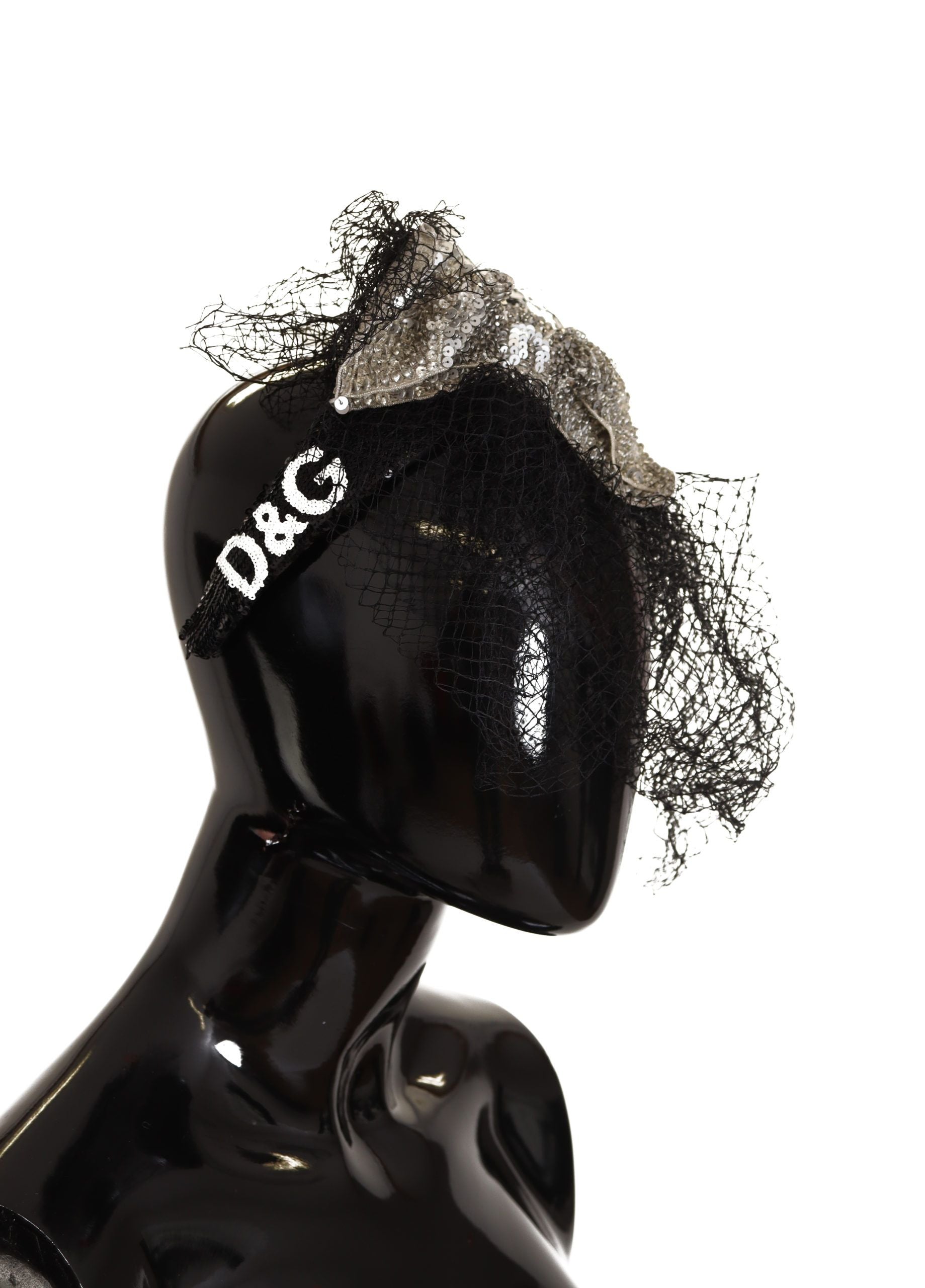 Dolce & Gabbana Black Logo Sequined Fascinator Diadem Headband - Maison Luxe