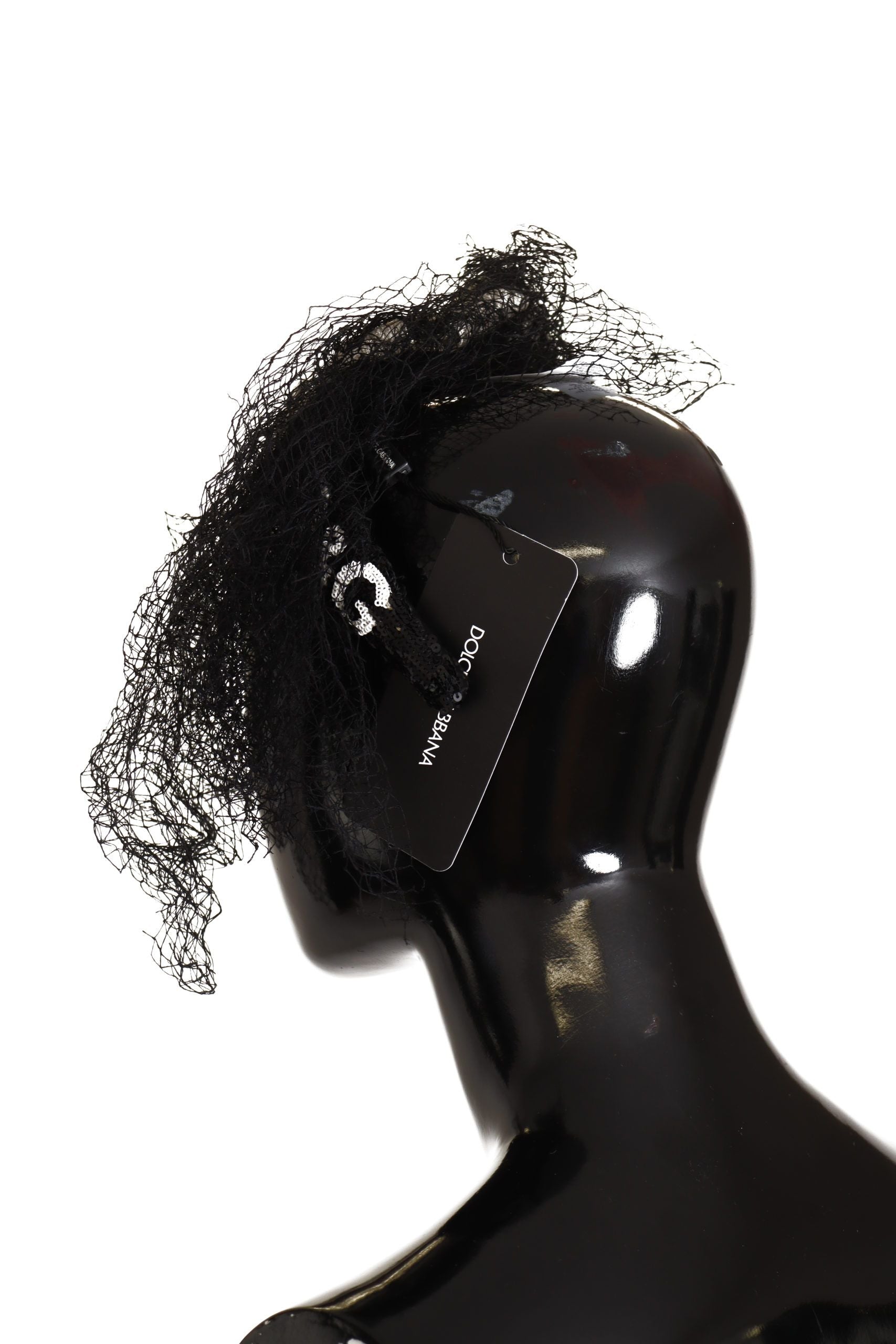 Dolce & Gabbana Black Logo Sequined Fascinator Diadem Headband - Maison Luxe