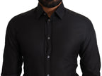 Dolce & Gabbana Black GOLD Cotton Slim Dress Formal Shirt