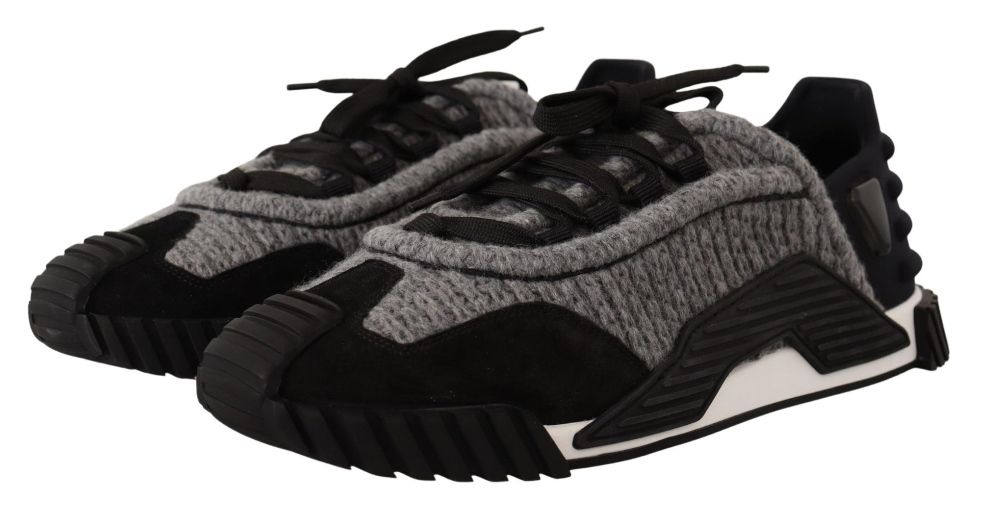 Dolce & Gabbana Black Gray Fabric Lace Up NS1 Sneakers Shoes