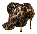Dolce & Gabbana Gold Leopard Sequins Heels Boots Shoes