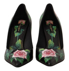 Dolce & Gabbana Black Leather Roses High Heels Pumps Shoes