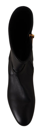 Dolce & Gabbana Black Leather Flats Logo Short Boots Shoes