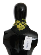 GF Ferre Black Yellow Floral Wrap Shawl Foulard Scarf - Maison Luxe