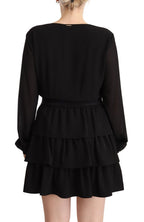 Liu Jo Black Polyester Long Sleeves V-neck Mini A-line Dress