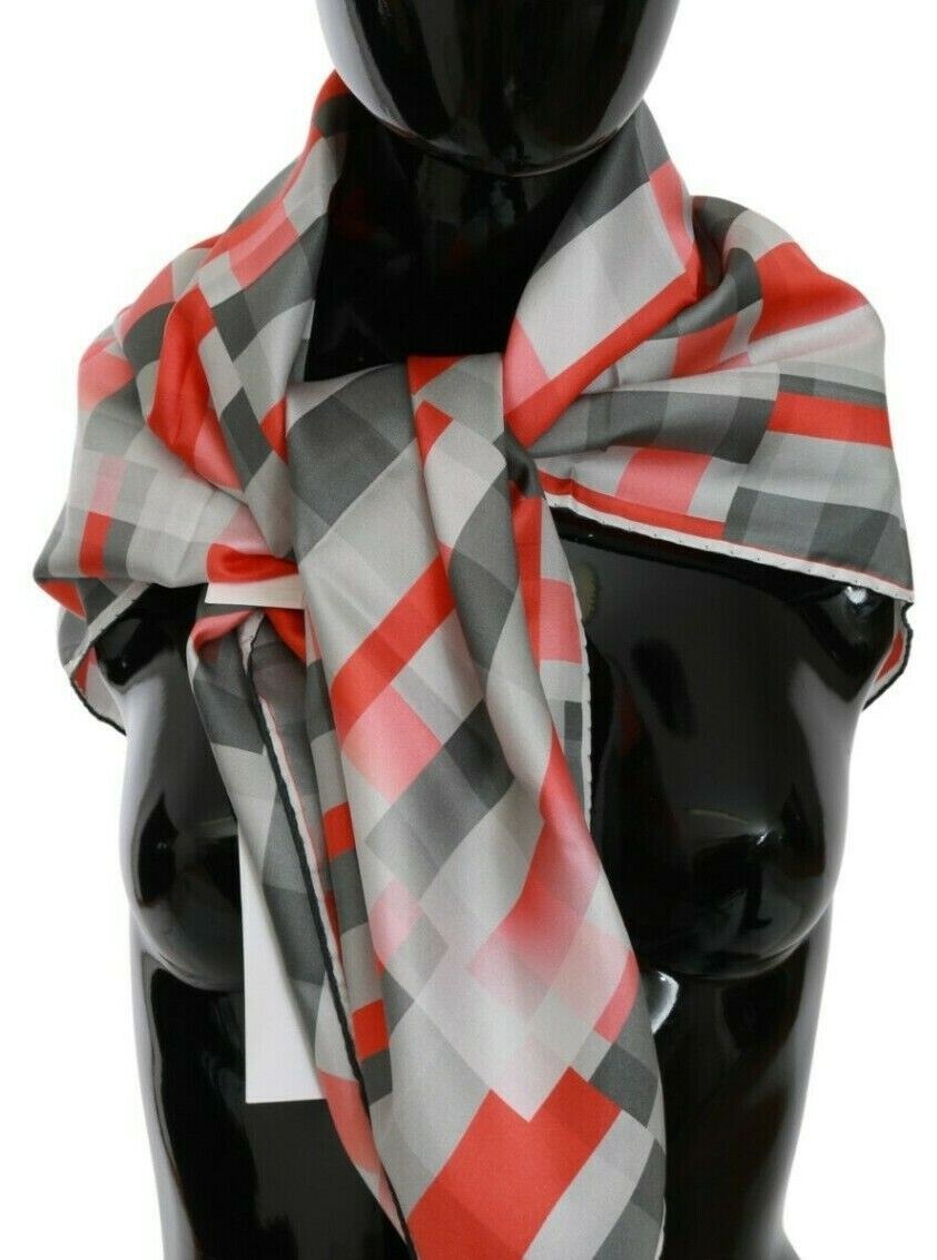 Costume National Gray Red Silk Shawl Foulard Wrap  Scarf - Maison Luxe