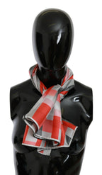 Costume National Gray Red Silk Shawl Foulard Wrap  Scarf - Maison Luxe
