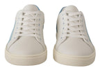 Dolce & Gabbana White Blue Leather Low Top Sneakers Shoes