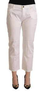 L'Autre Chose White Cotton Mid Waist Cropped Denim Jeans