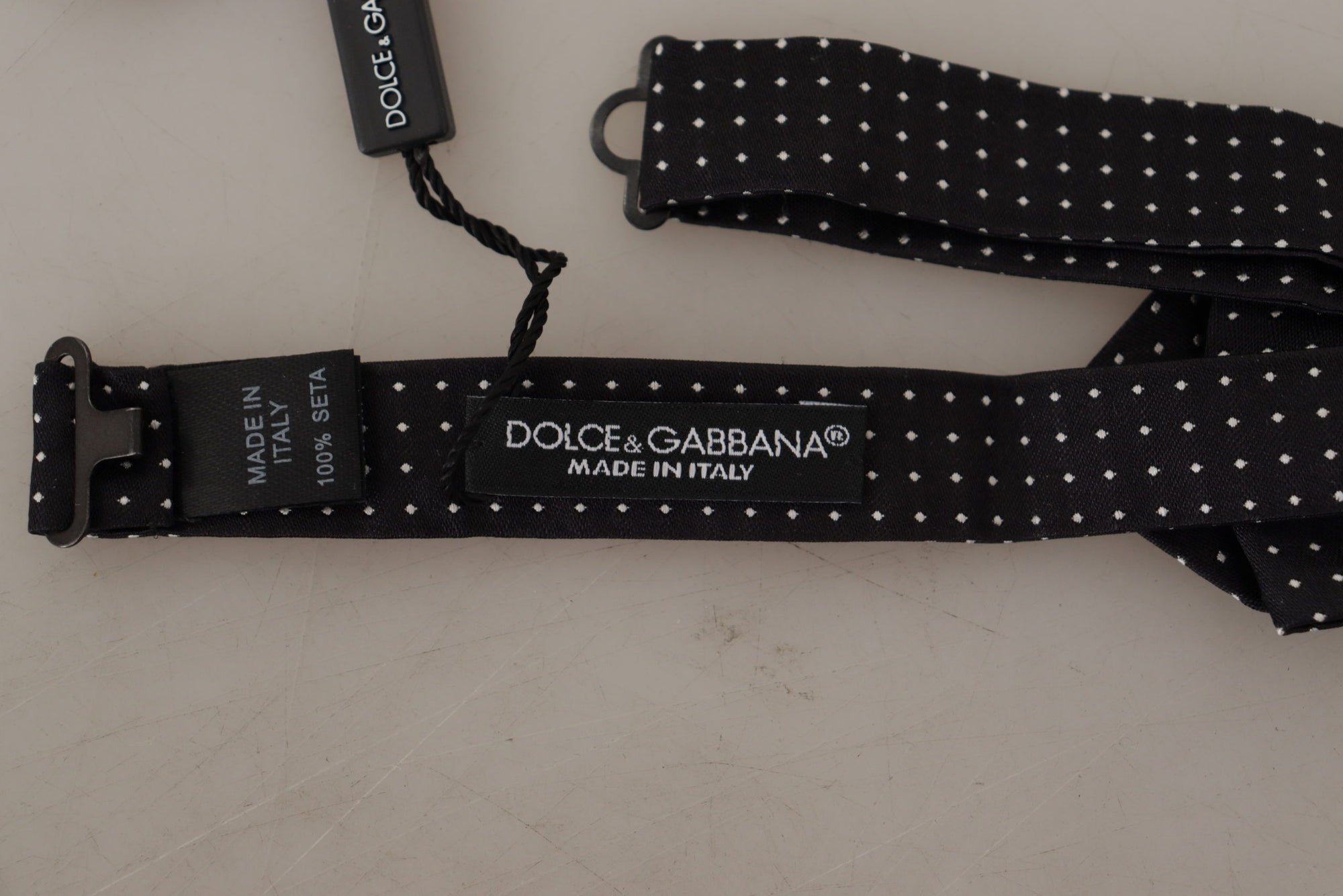 Dolce & Gabbana Black White Polka Dot Adjustable Neck Papillon Bow Tie - Maison Luxe