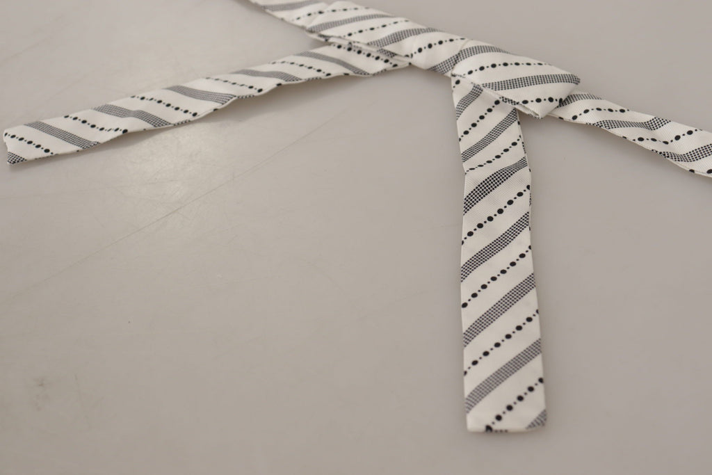 Dolce & Gabbana White Black Polka Dot 100% Silk Neck Papillon Bow Tie - Maison Luxe