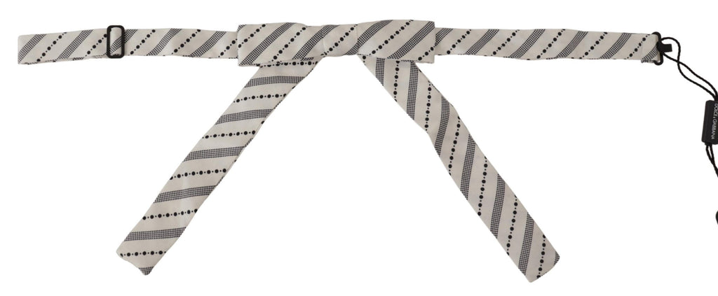 Dolce & Gabbana White Black Polka Dot 100% Silk Neck Papillon Bow Tie - Maison Luxe