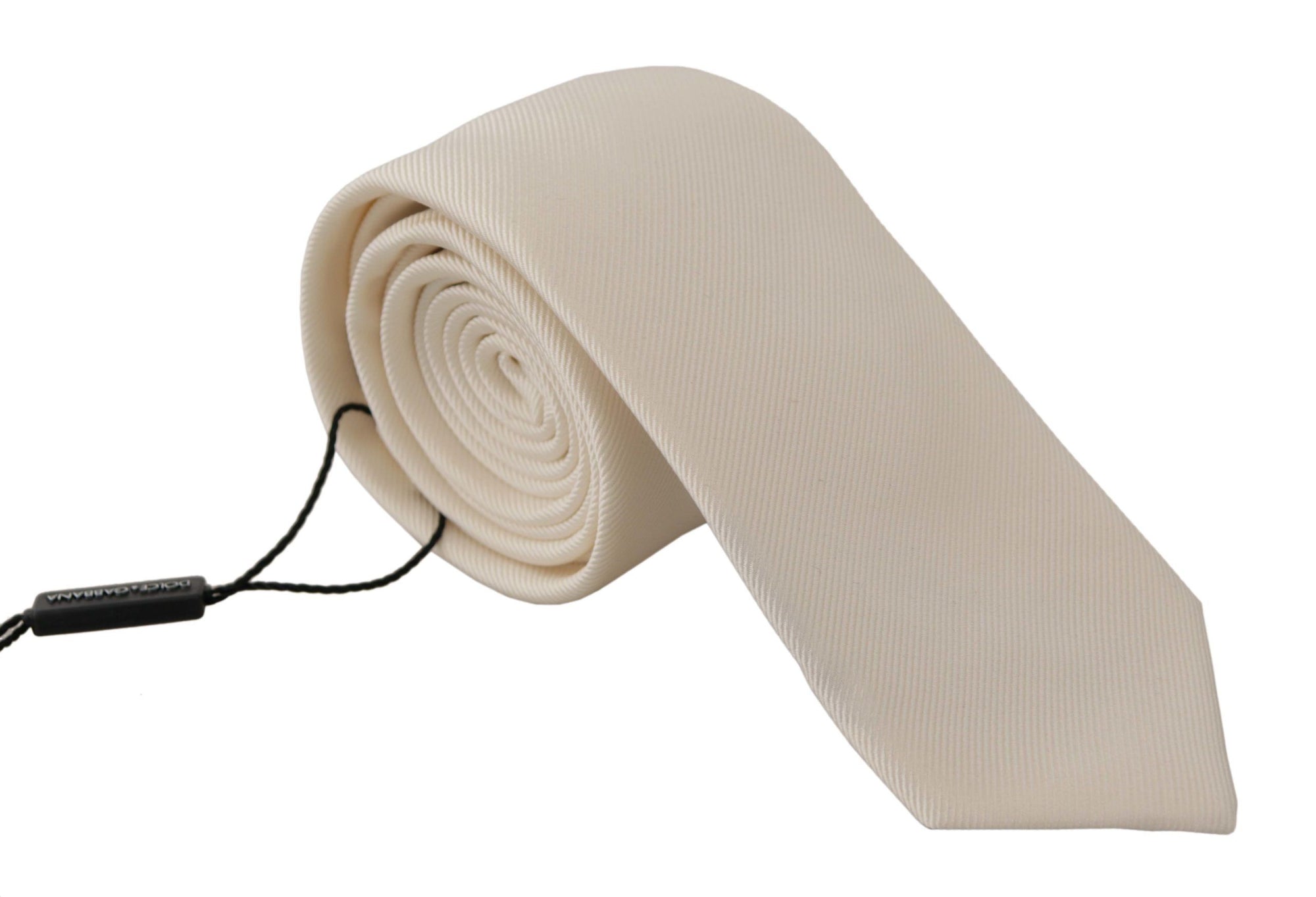 Dolce & Gabbana Off-White 100% Silk Slim Adjustable  Accessory Necktie - Maison Luxe