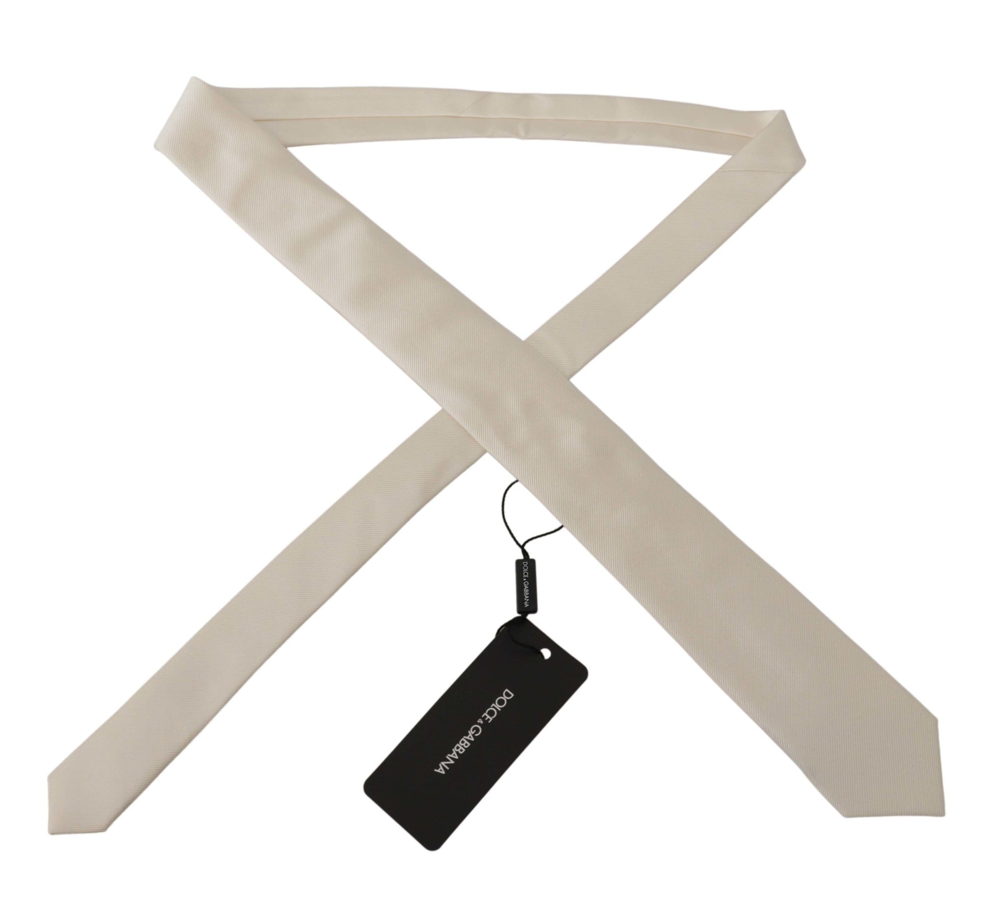 Dolce & Gabbana Off-White 100% Silk Slim Adjustable  Accessory Necktie - Maison Luxe