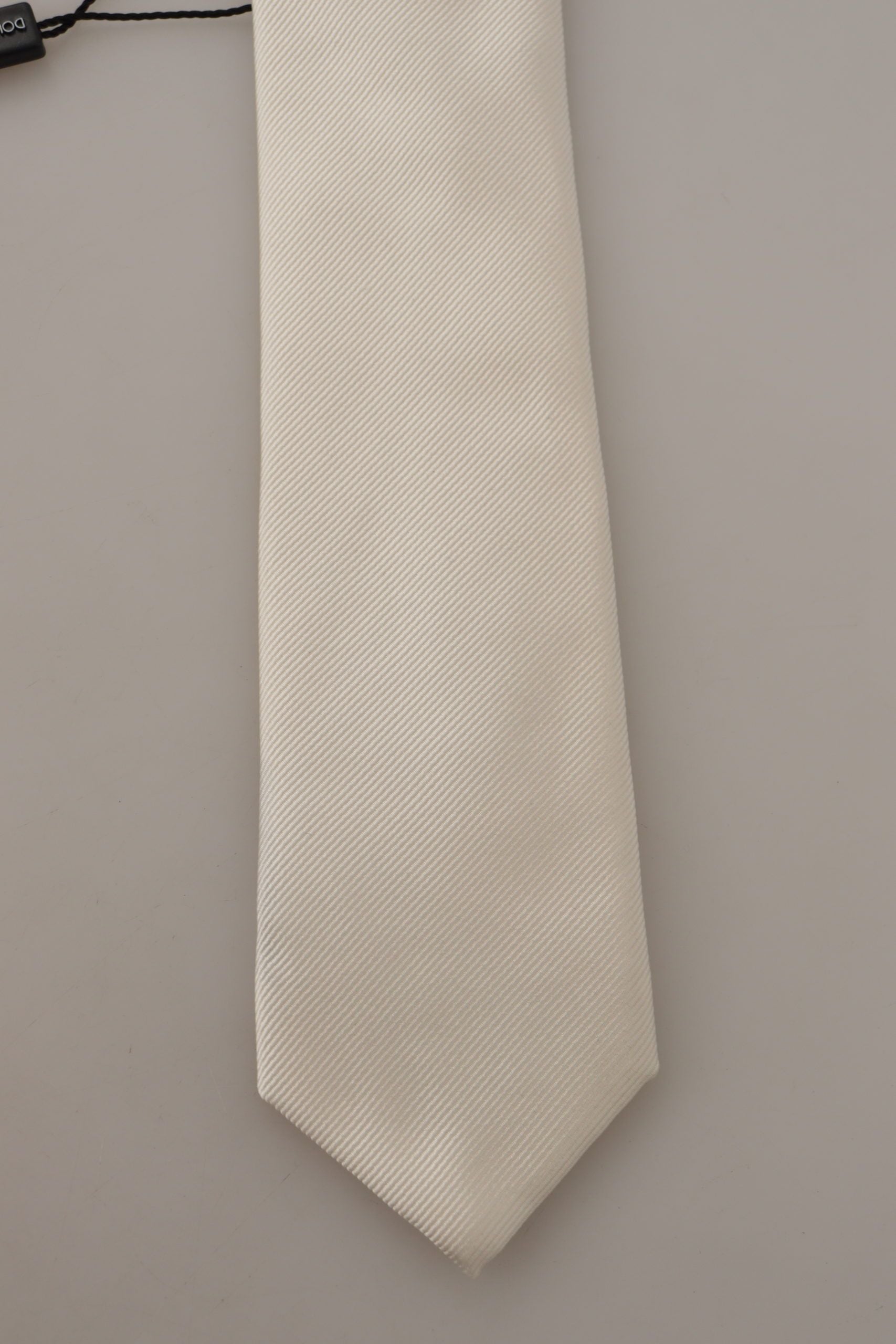 Dolce & Gabbana Off-White 100% Silk Slim Adjustable  Accessory Necktie - Maison Luxe