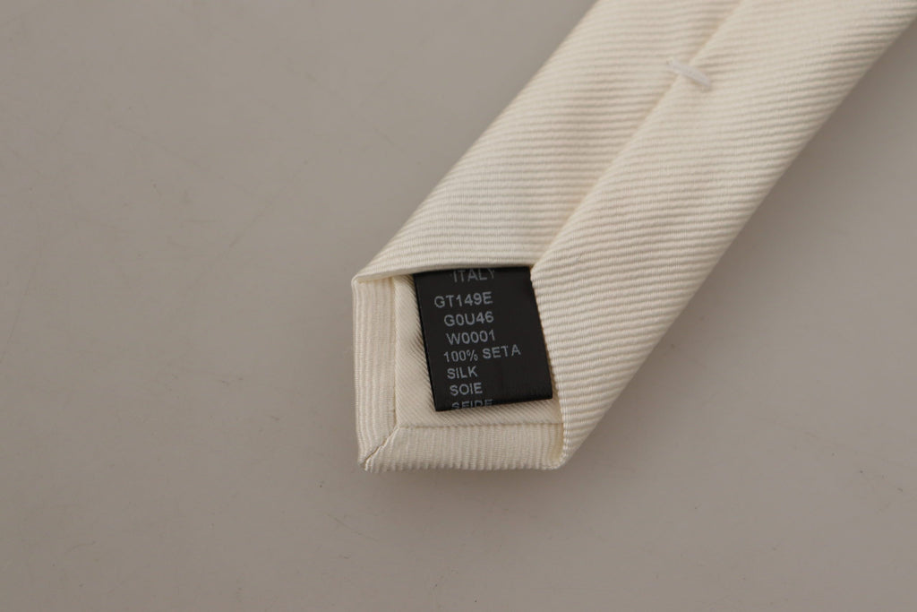 Dolce & Gabbana Off-White 100% Silk Slim Adjustable  Accessory Necktie - Maison Luxe