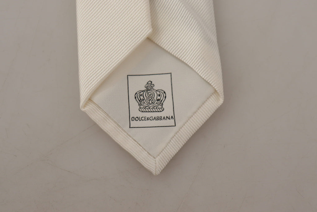 Dolce & Gabbana Off-White 100% Silk Slim Adjustable  Accessory Necktie - Maison Luxe