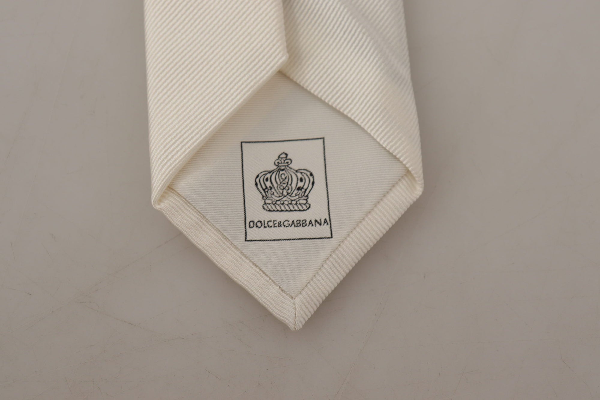 Dolce & Gabbana Off-White 100% Silk Slim Adjustable  Accessory Necktie - Maison Luxe