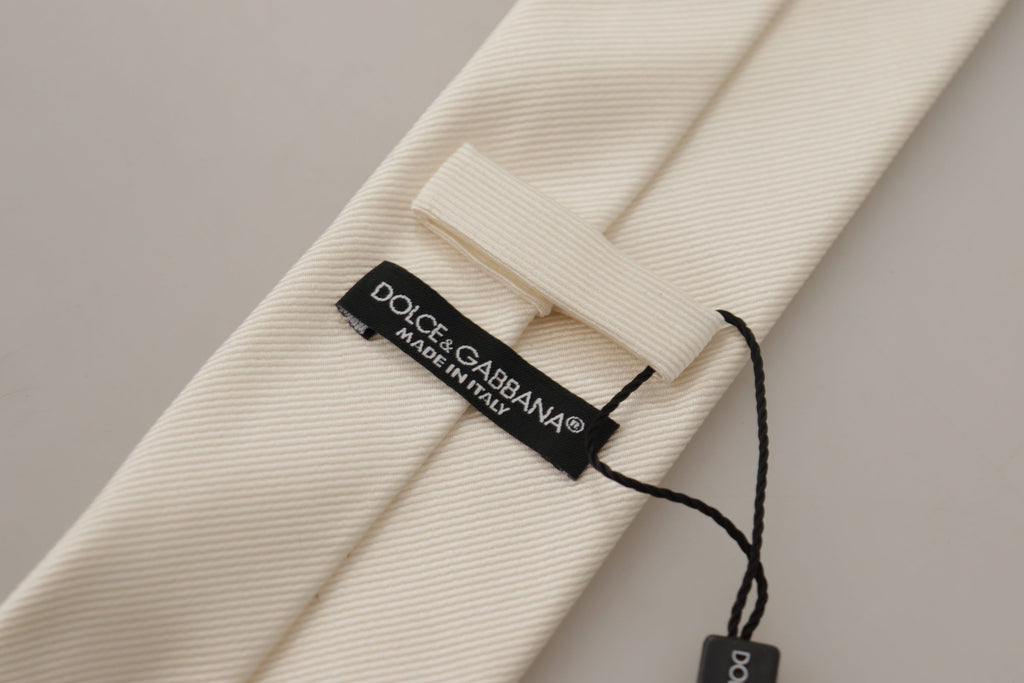 Dolce & Gabbana Off-White 100% Silk Slim Adjustable  Accessory Necktie - Maison Luxe