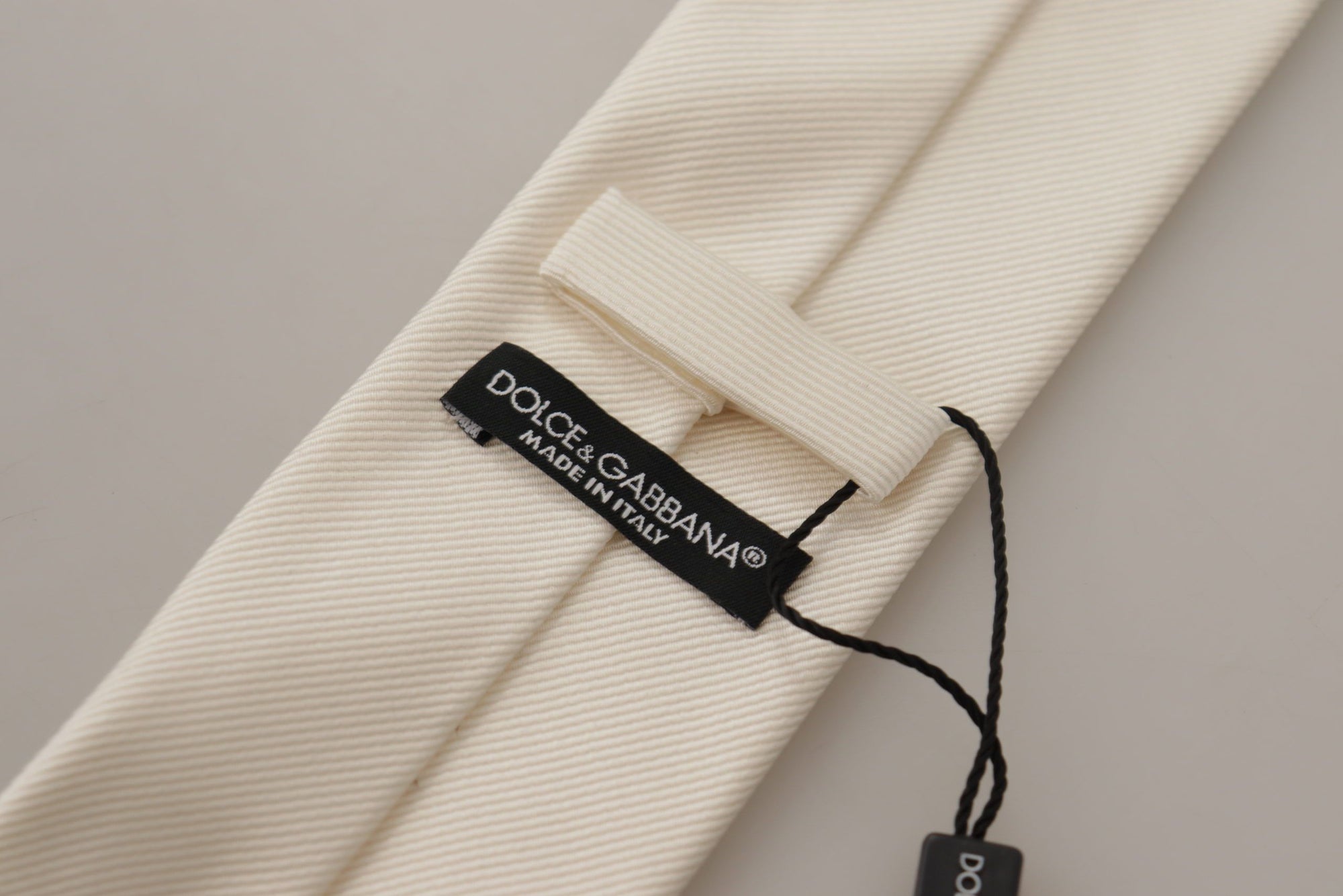 Dolce & Gabbana Off-White 100% Silk Slim Adjustable  Accessory Necktie - Maison Luxe
