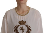Dolce & Gabbana White Silk Gold DG Crown Crystal Blouse Top