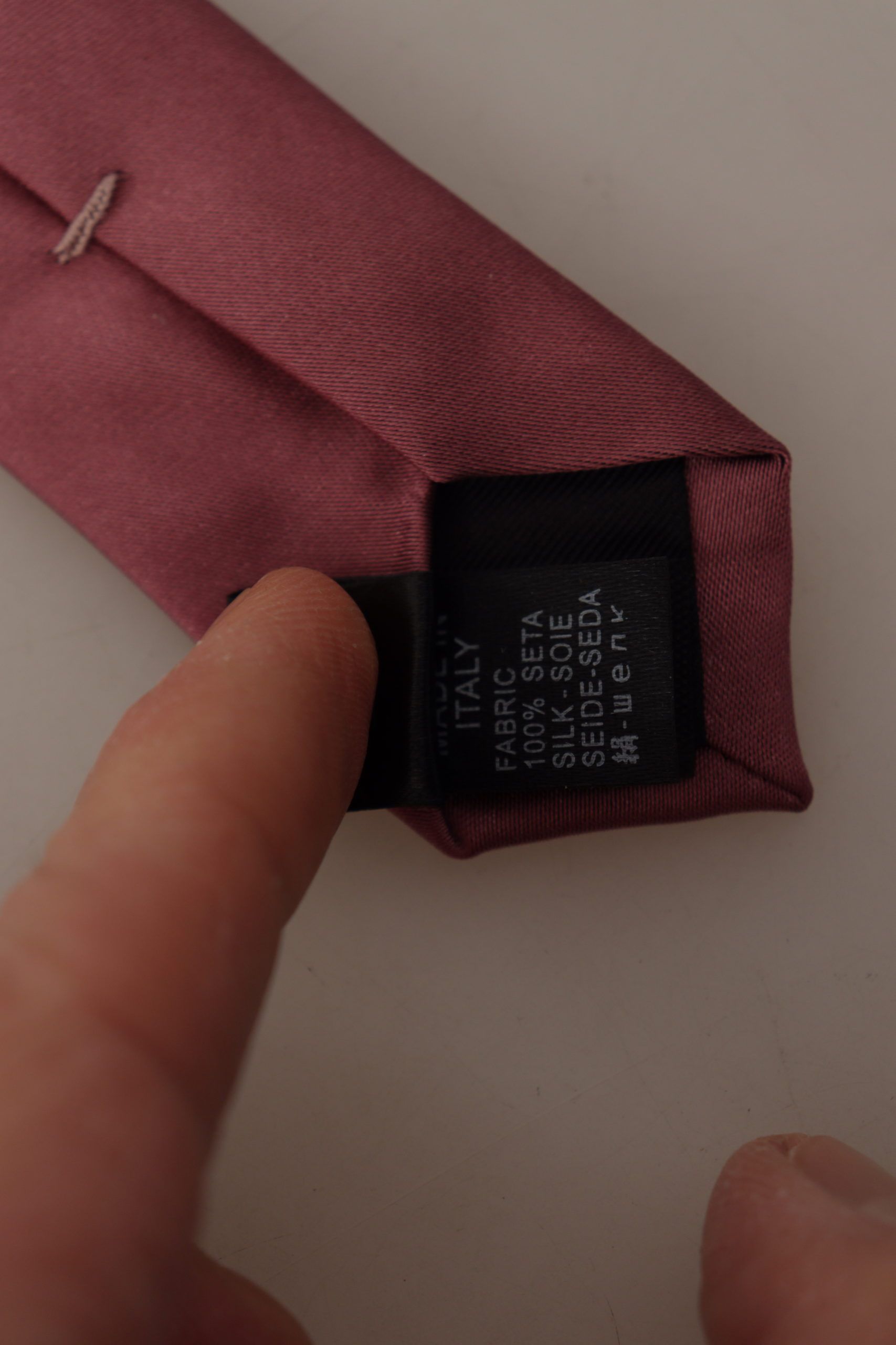 Dolce & Gabbana Pink Solid Print Silk Adjustable Necktie Accessory Tie - Maison Luxe