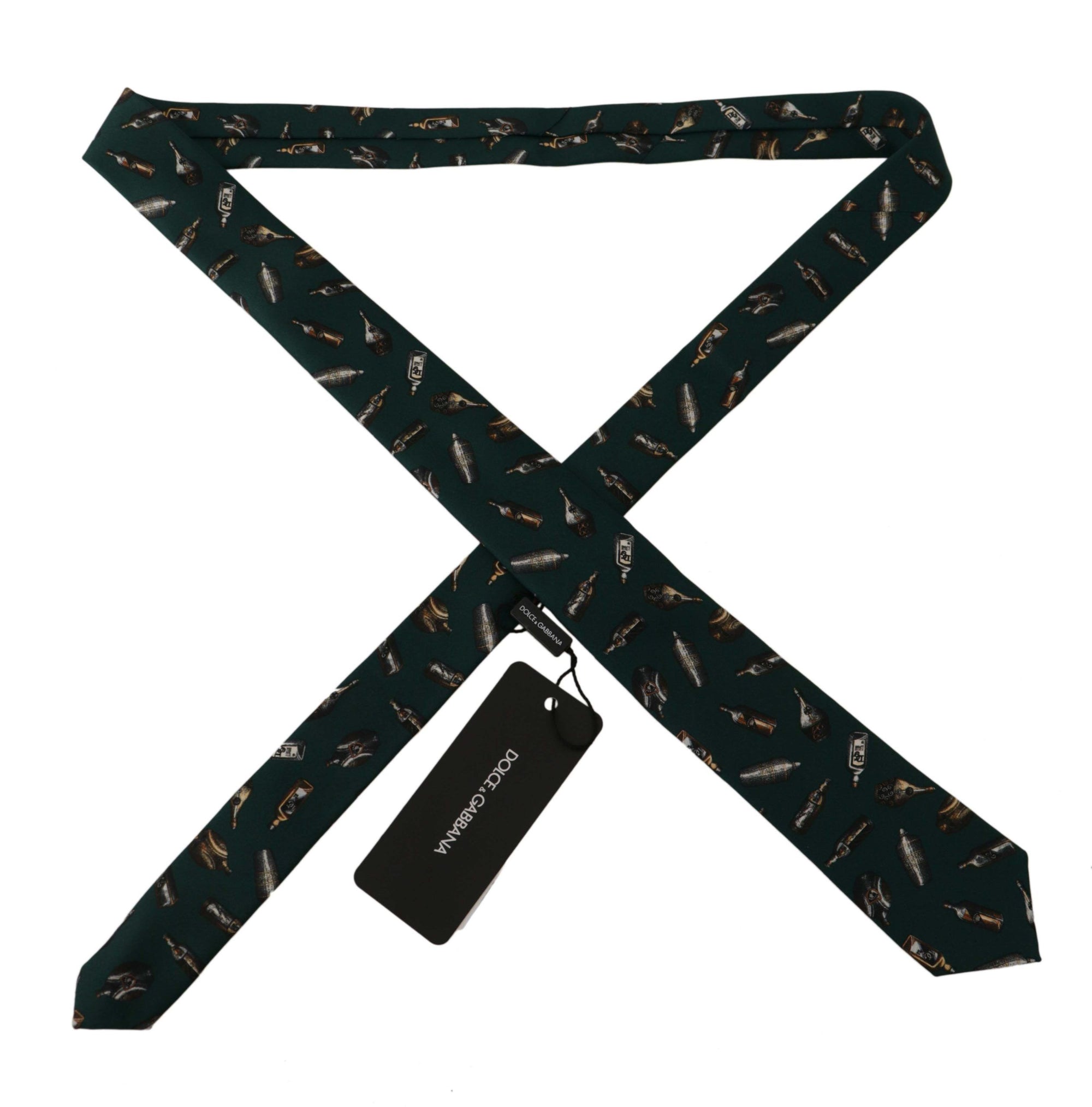 Dolce & Gabbana Black Bottle Fantasy Print Silk Adjustable Accessory Tie - Maison Luxe