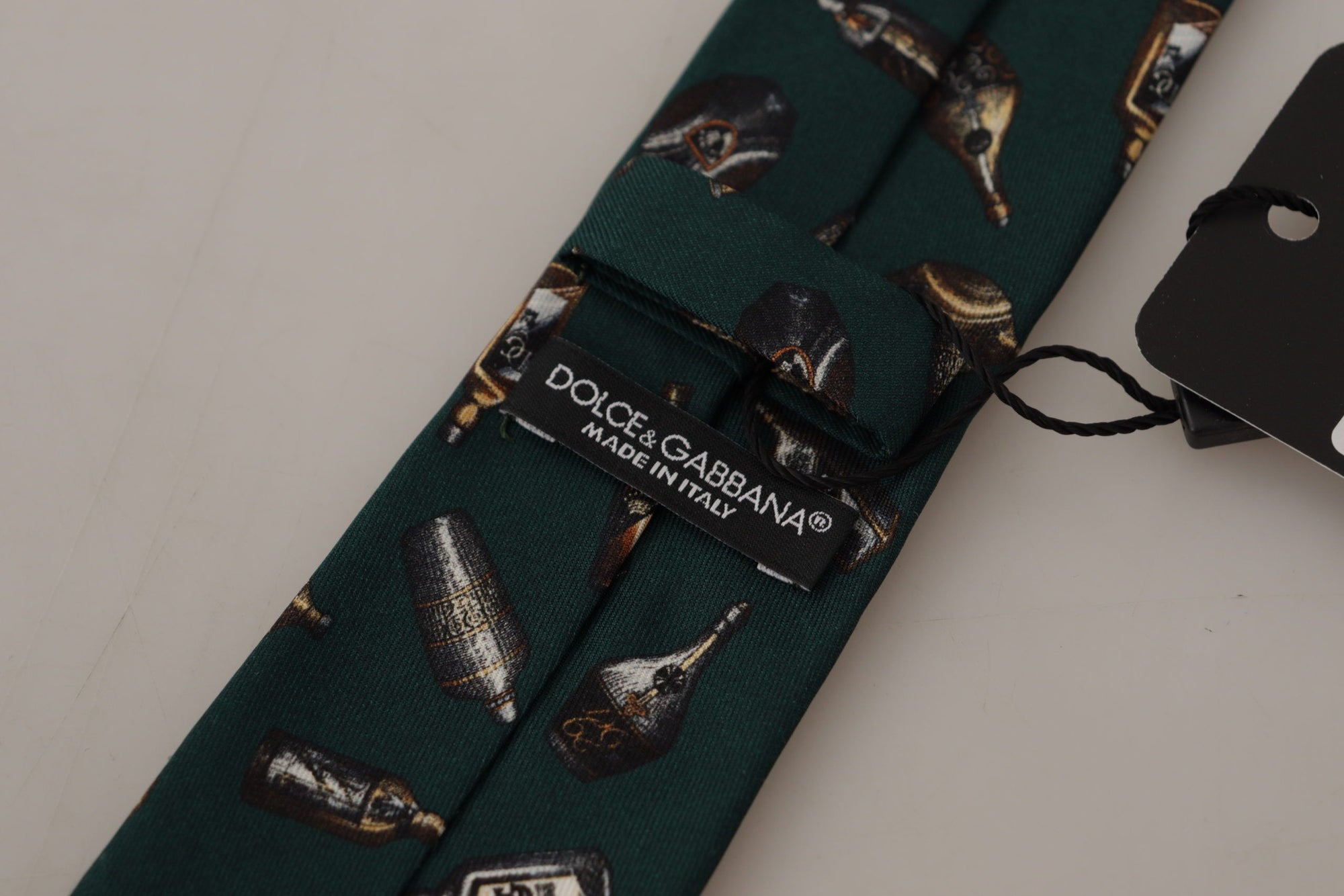 Dolce & Gabbana Black Bottle Fantasy Print Silk Adjustable Accessory Tie - Maison Luxe
