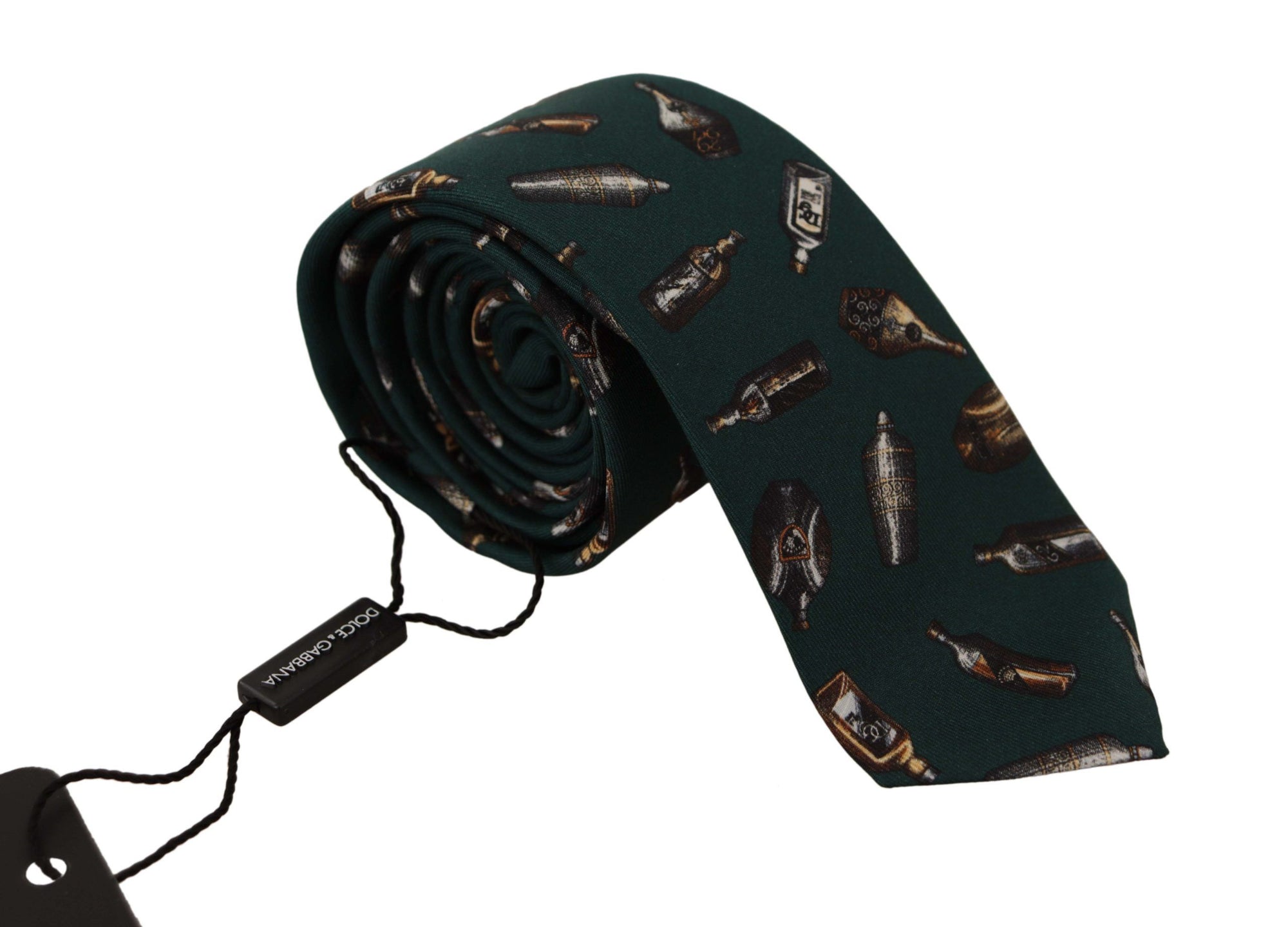 Dolce & Gabbana Black Bottle Fantasy Print Silk Adjustable Accessory Tie - Maison Luxe