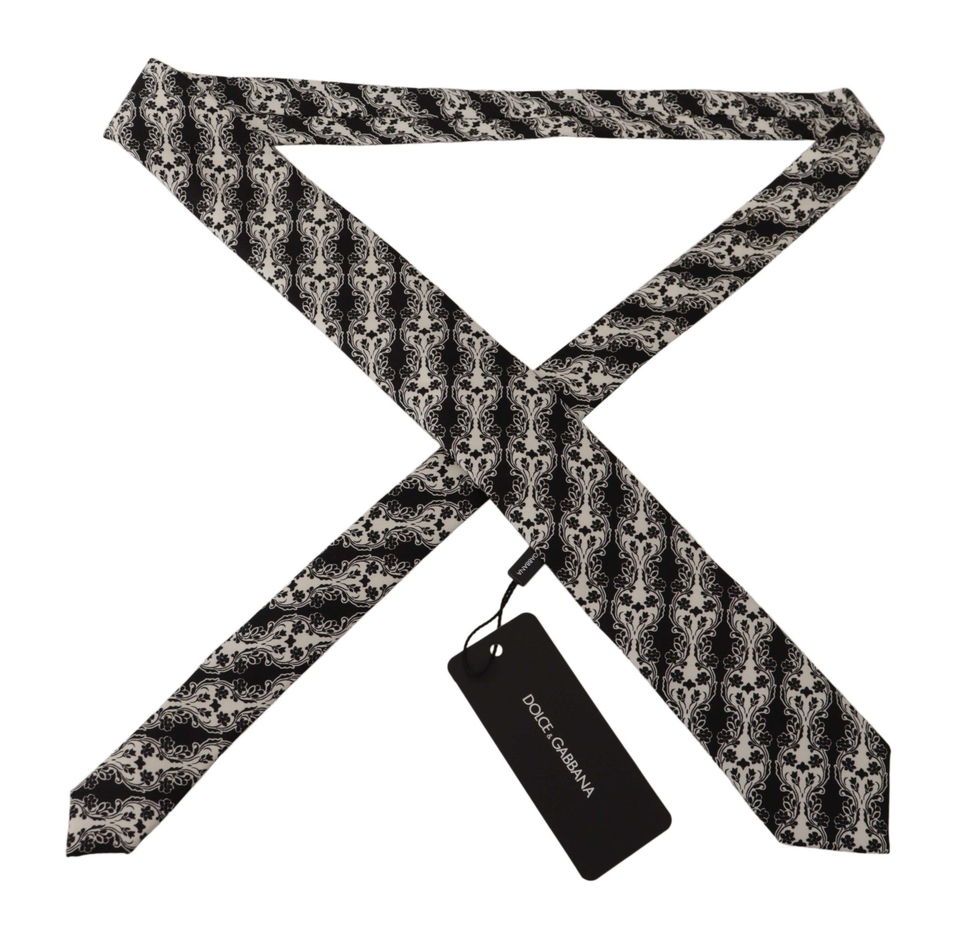 Dolce & Gabbana Black White Flower 100% Silk Print Adjustable Accessory Tie - Maison Luxe