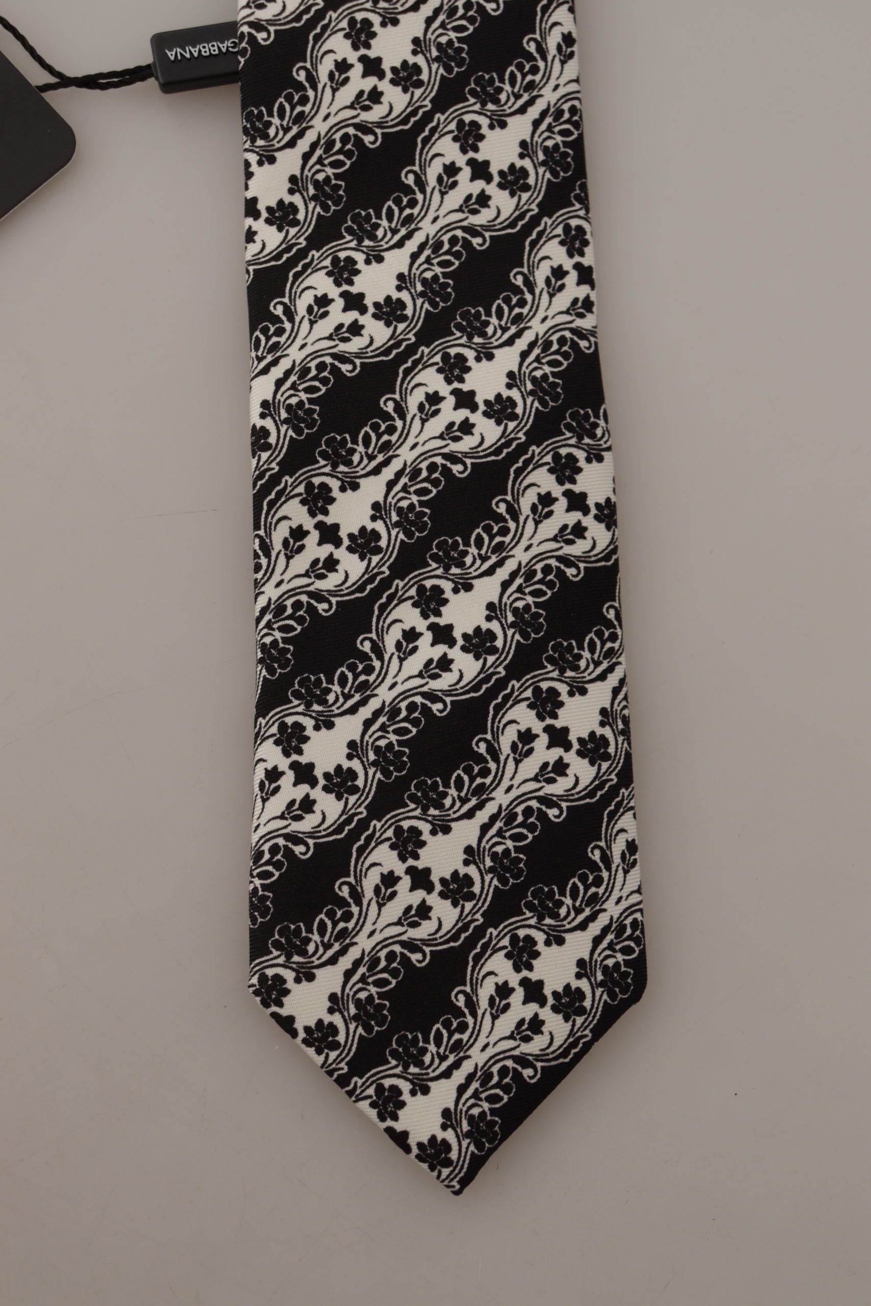 Dolce & Gabbana Black White Flower 100% Silk Print Adjustable Accessory Tie - Maison Luxe