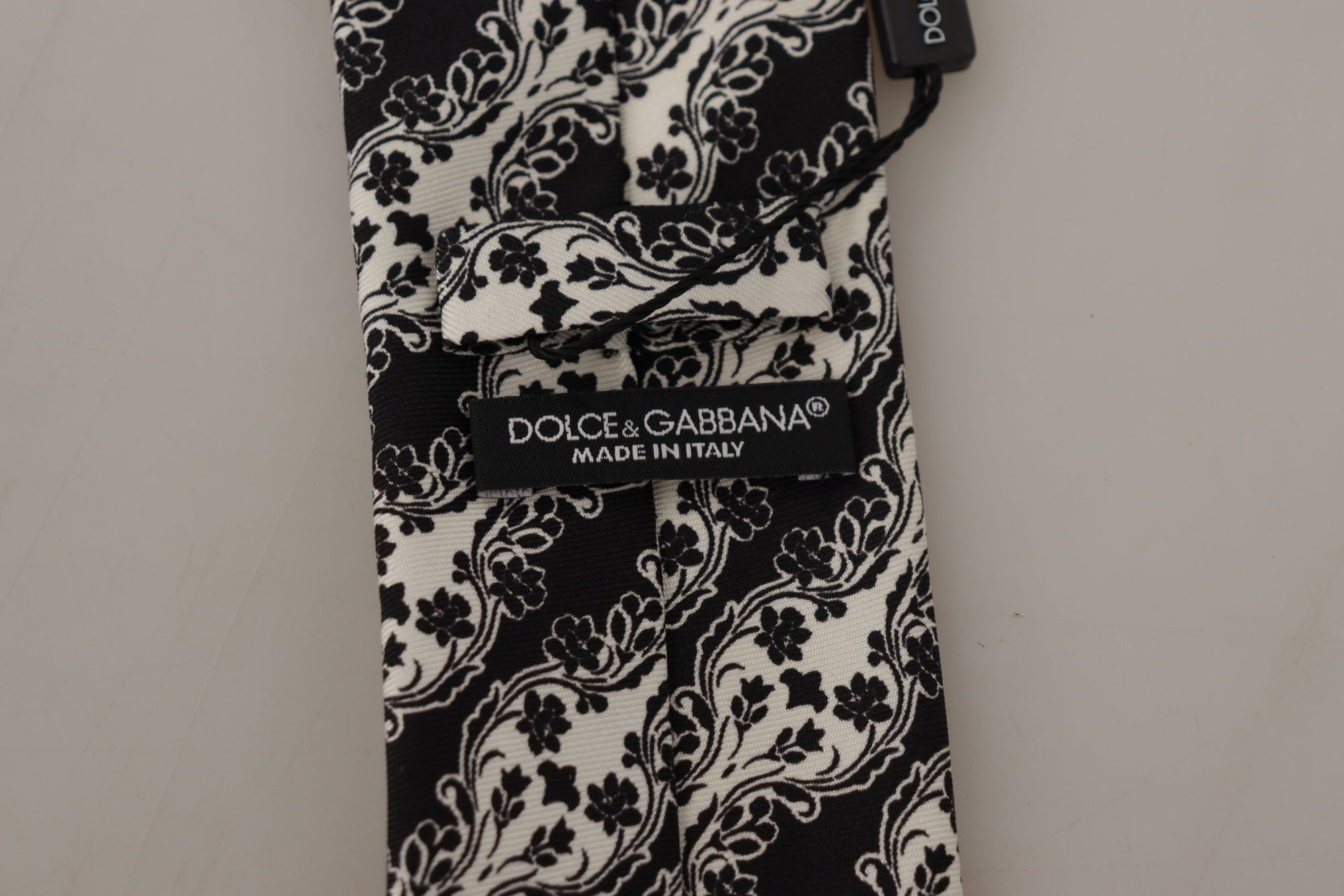 Dolce & Gabbana Black White Flower 100% Silk Print Adjustable Accessory Tie - Maison Luxe