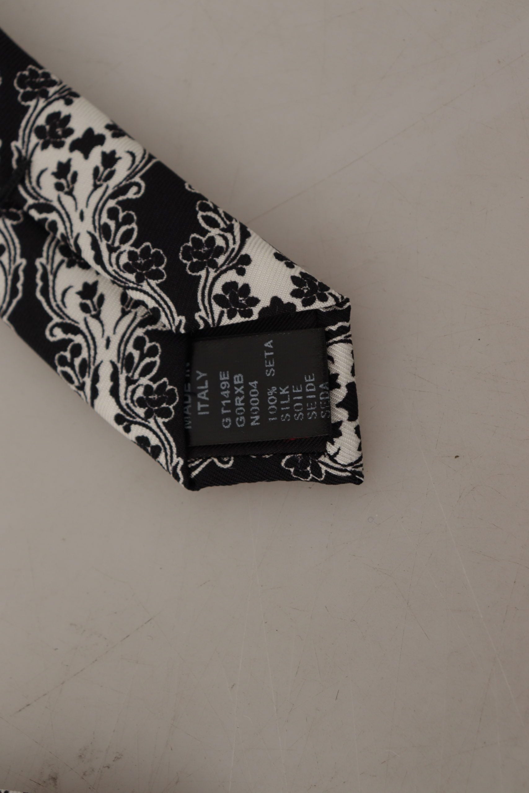 Dolce & Gabbana Black White Flower 100% Silk Print Adjustable Accessory Tie - Maison Luxe