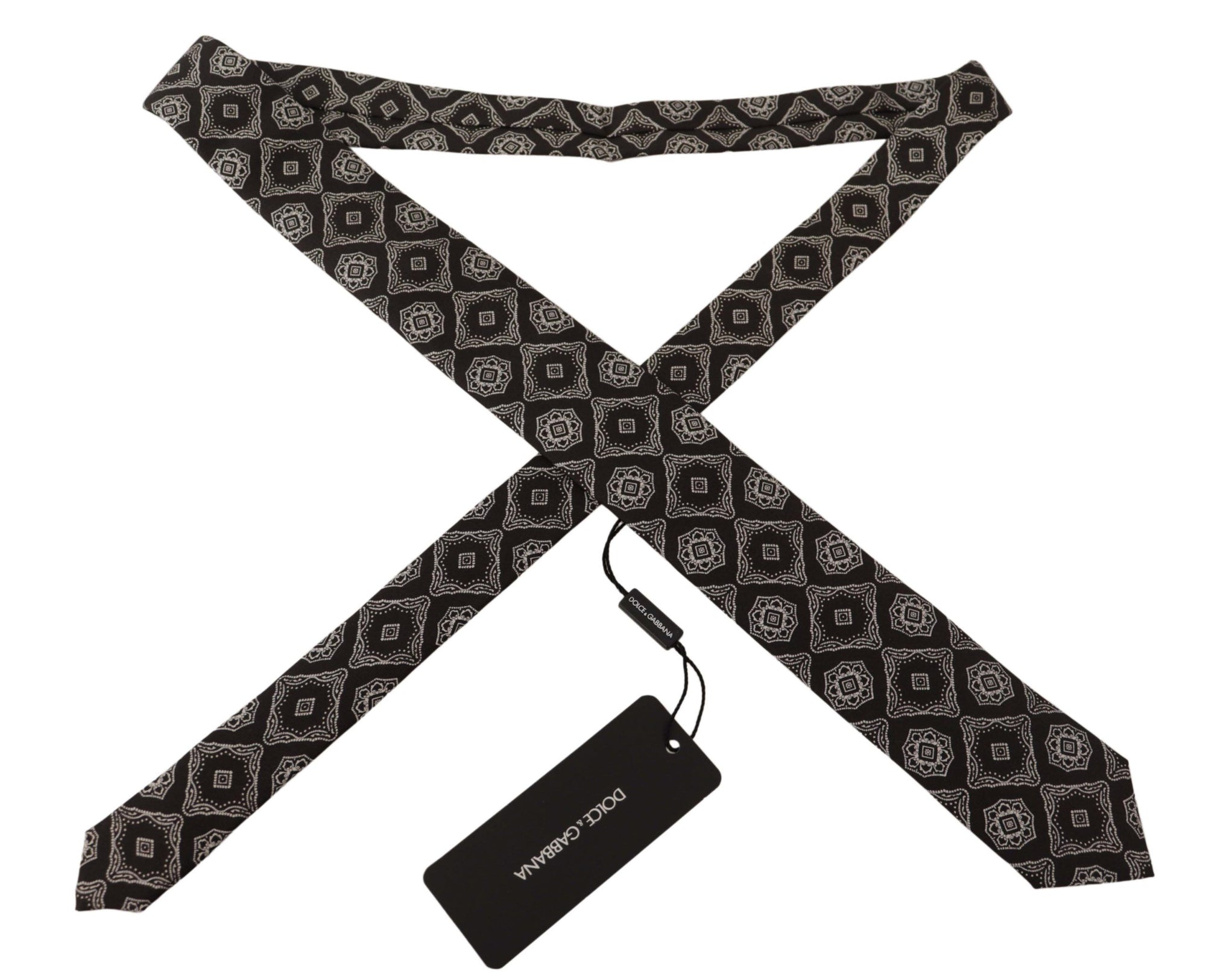 Dolce & Gabbana Black White Square Geometric Print Adjustable Accessory Tie - Maison Luxe