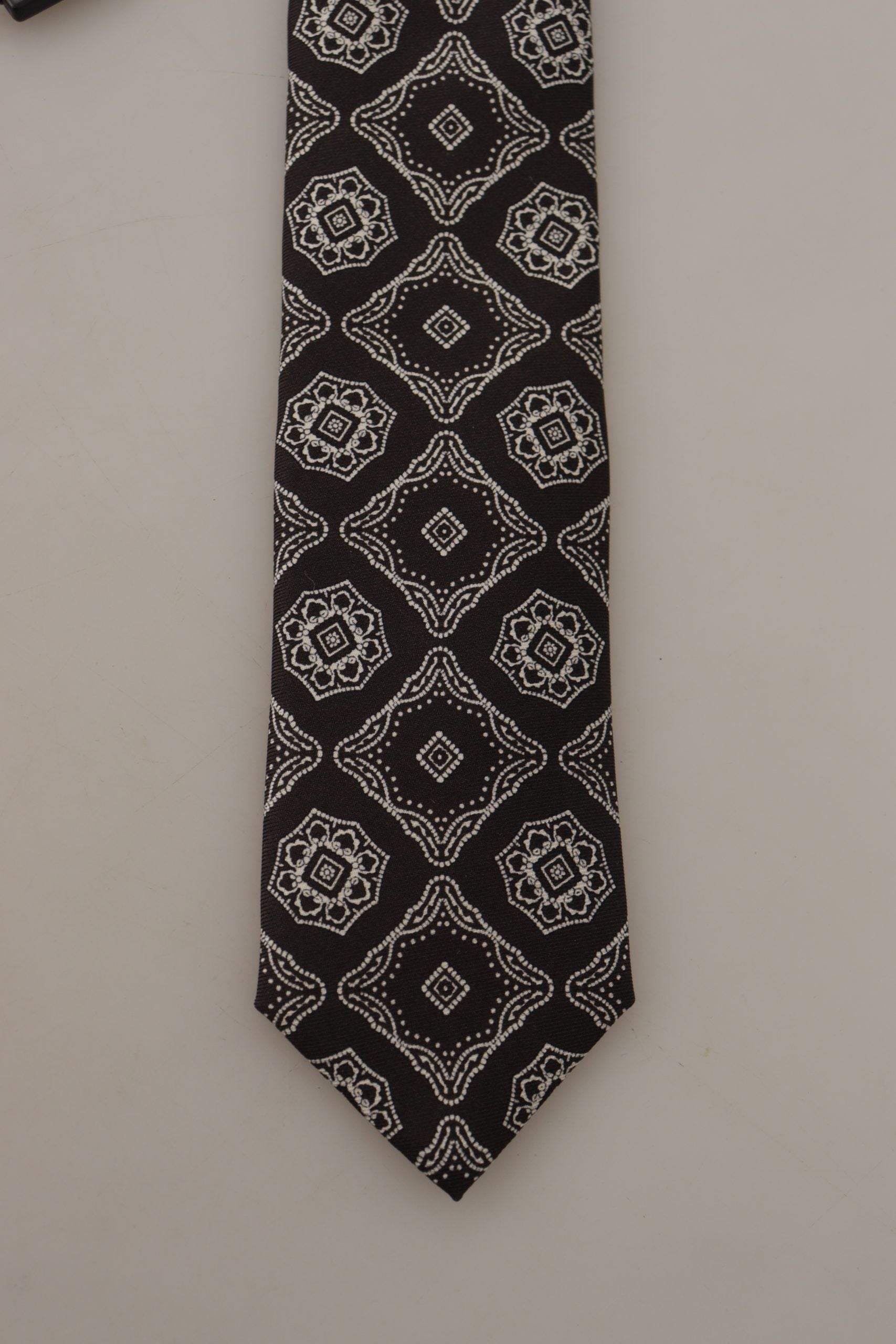 Dolce & Gabbana Black White Square Geometric Print Adjustable Accessory Tie - Maison Luxe