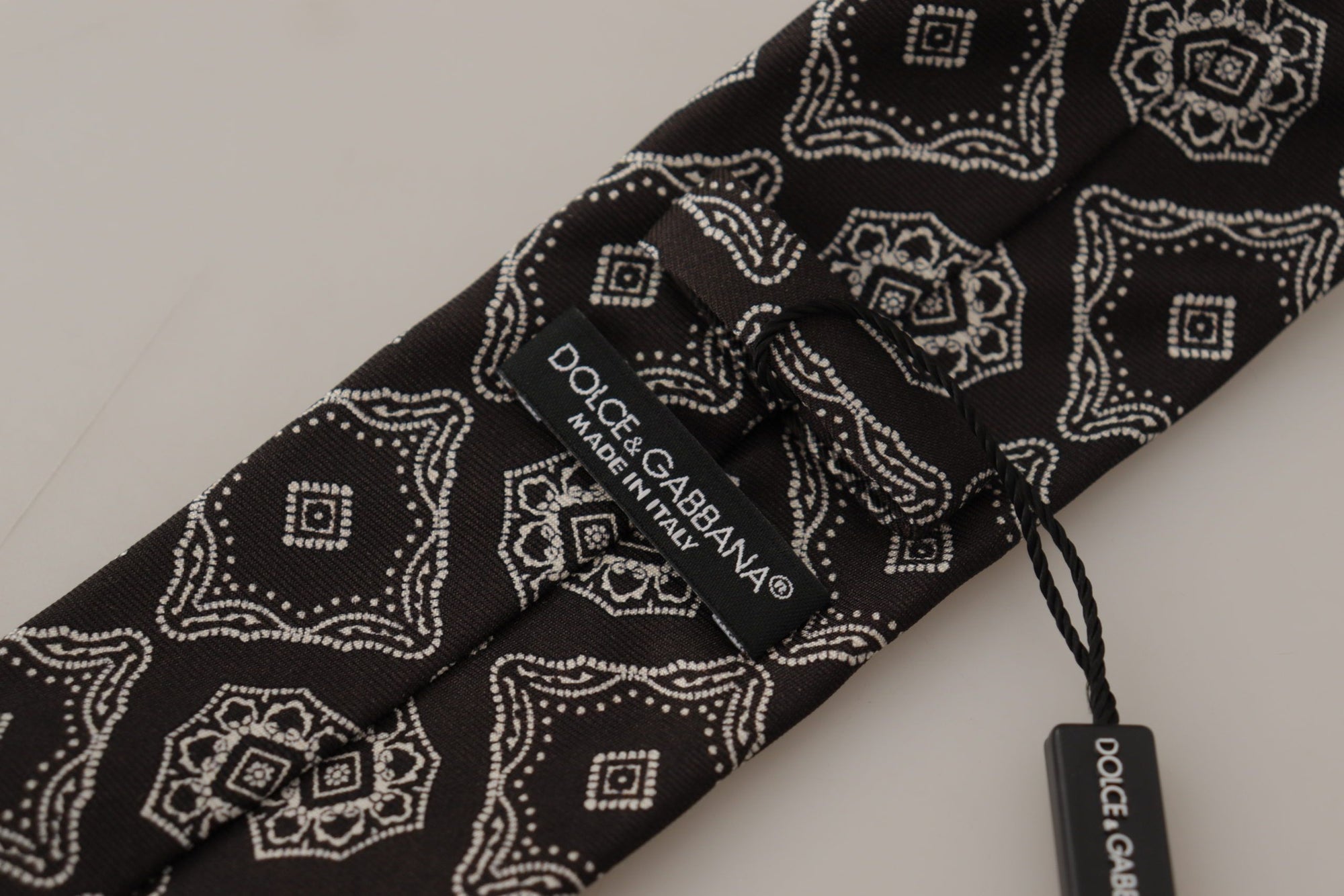 Dolce & Gabbana Black White Square Geometric Print Adjustable Accessory Tie - Maison Luxe
