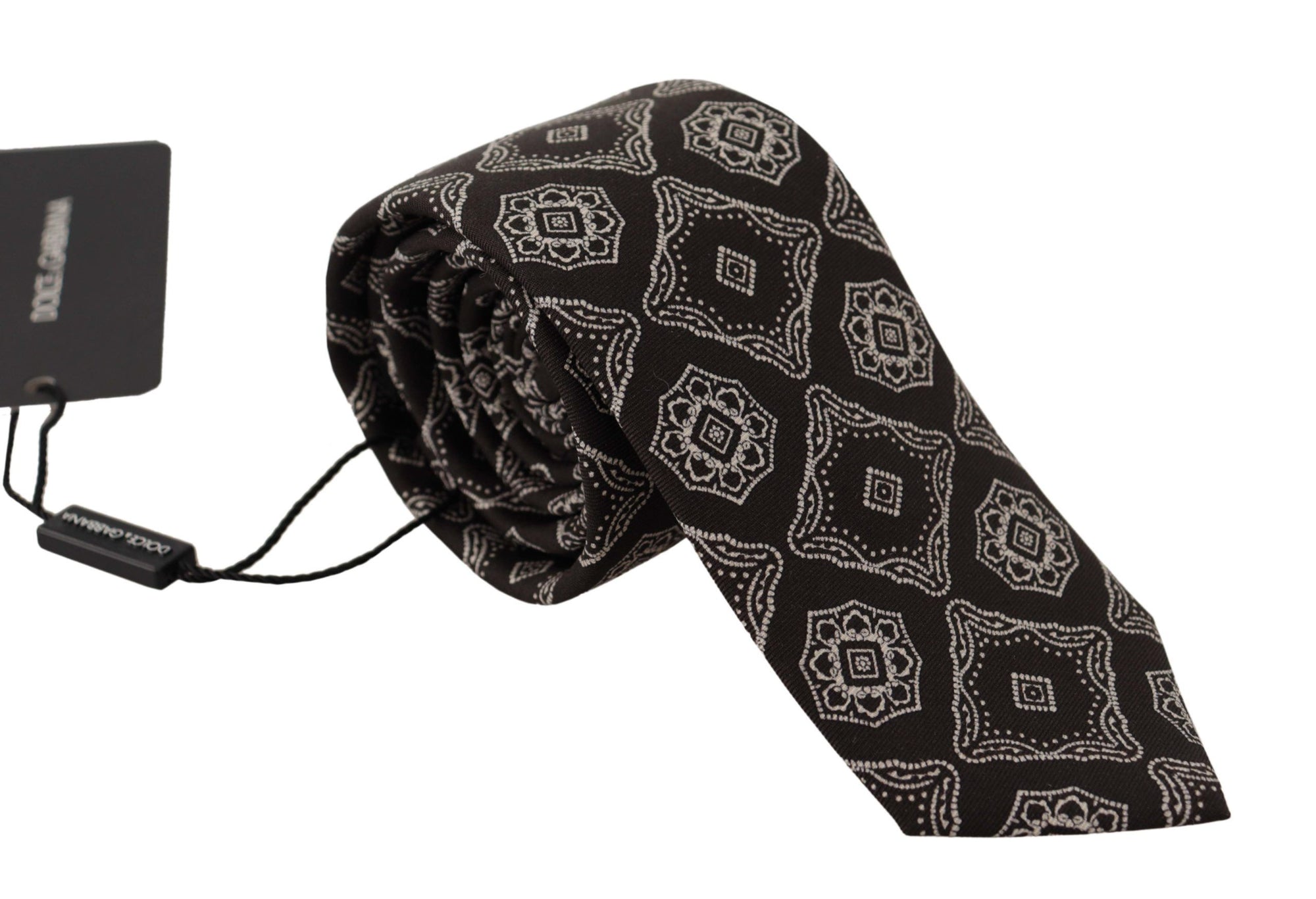 Dolce & Gabbana Black White Square Geometric Print Adjustable Accessory Tie - Maison Luxe