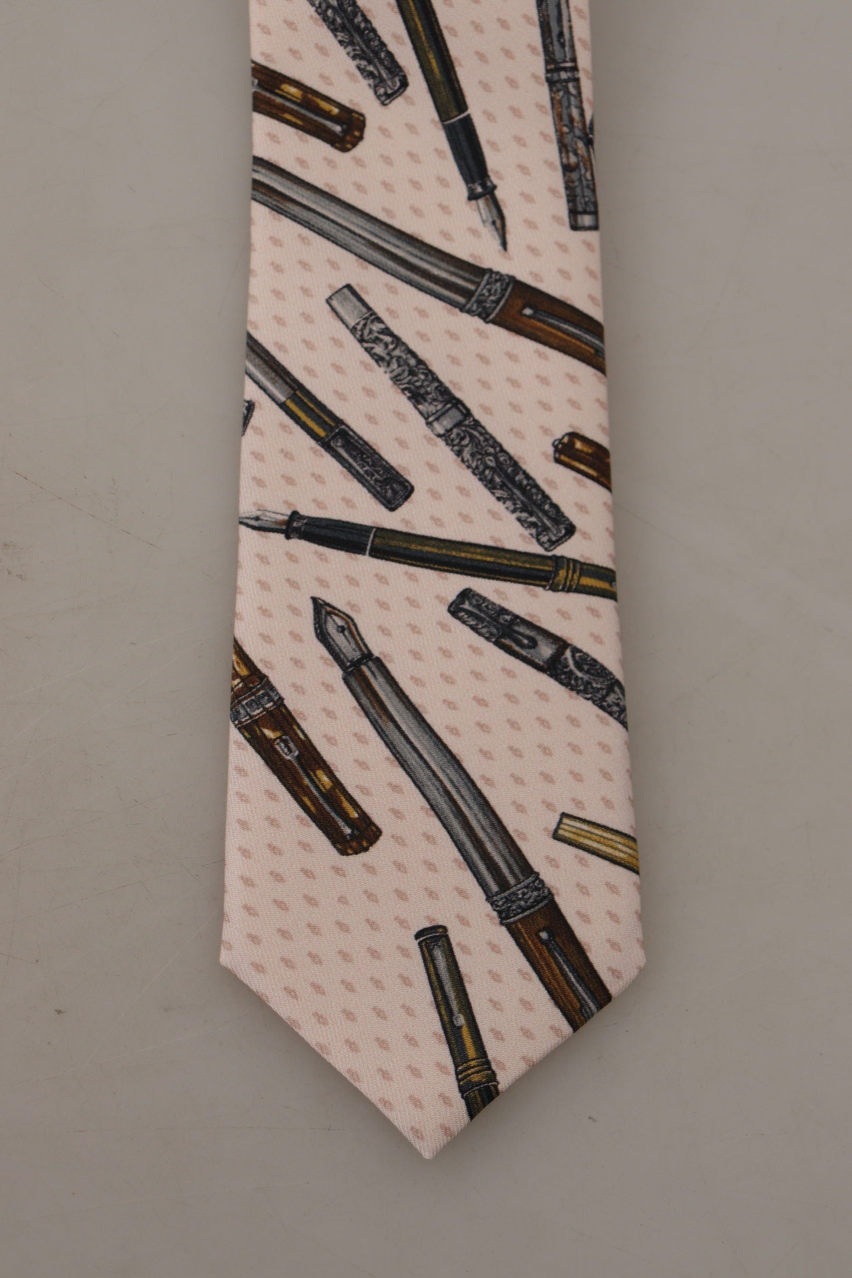 Dolce & Gabbana Pink Pen Dots Print 100% Silk Adjustable Neck Accessory Tie - Maison Luxe