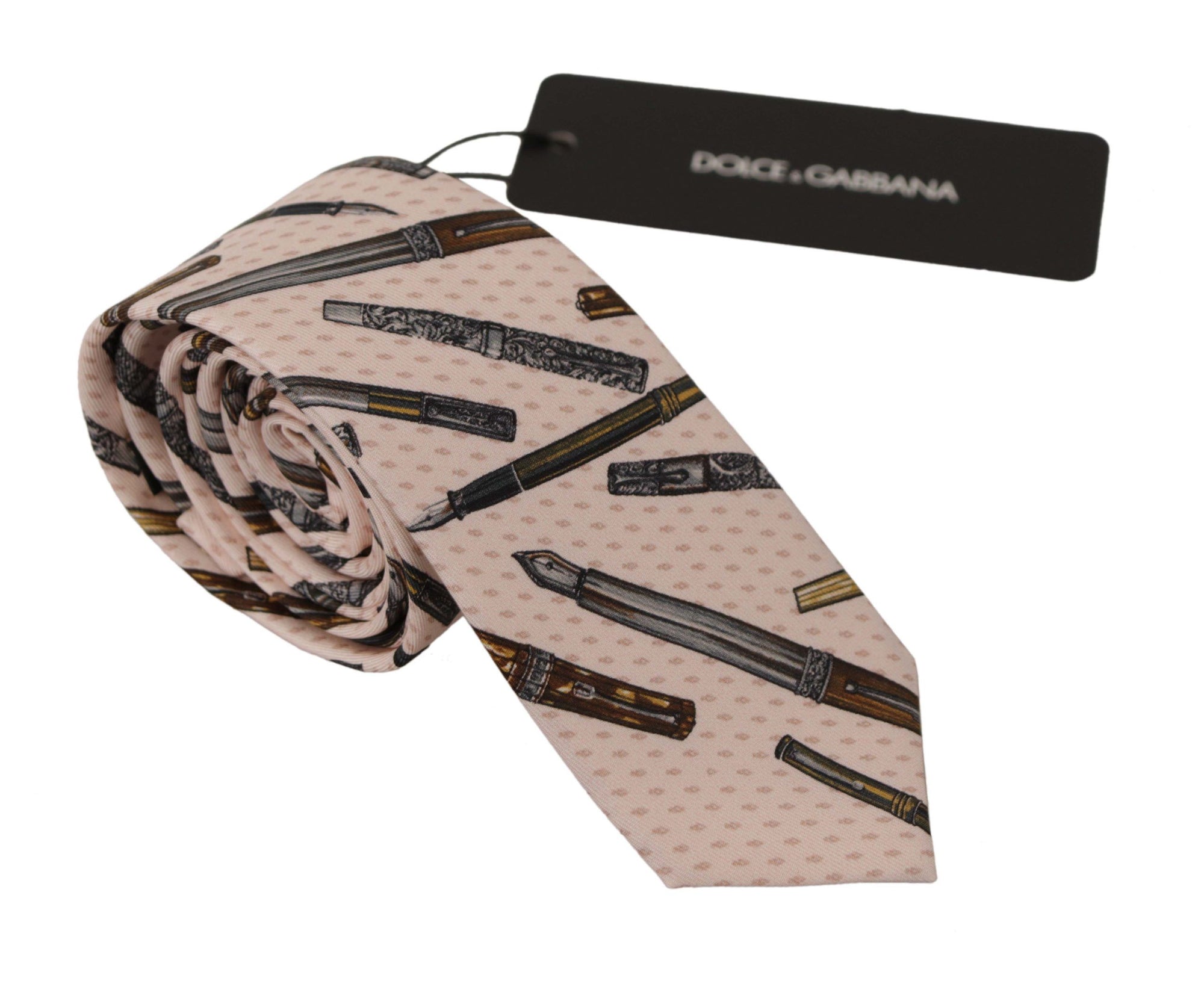 Dolce & Gabbana Pink Pen Dots Print 100% Silk Adjustable Neck Accessory Tie - Maison Luxe