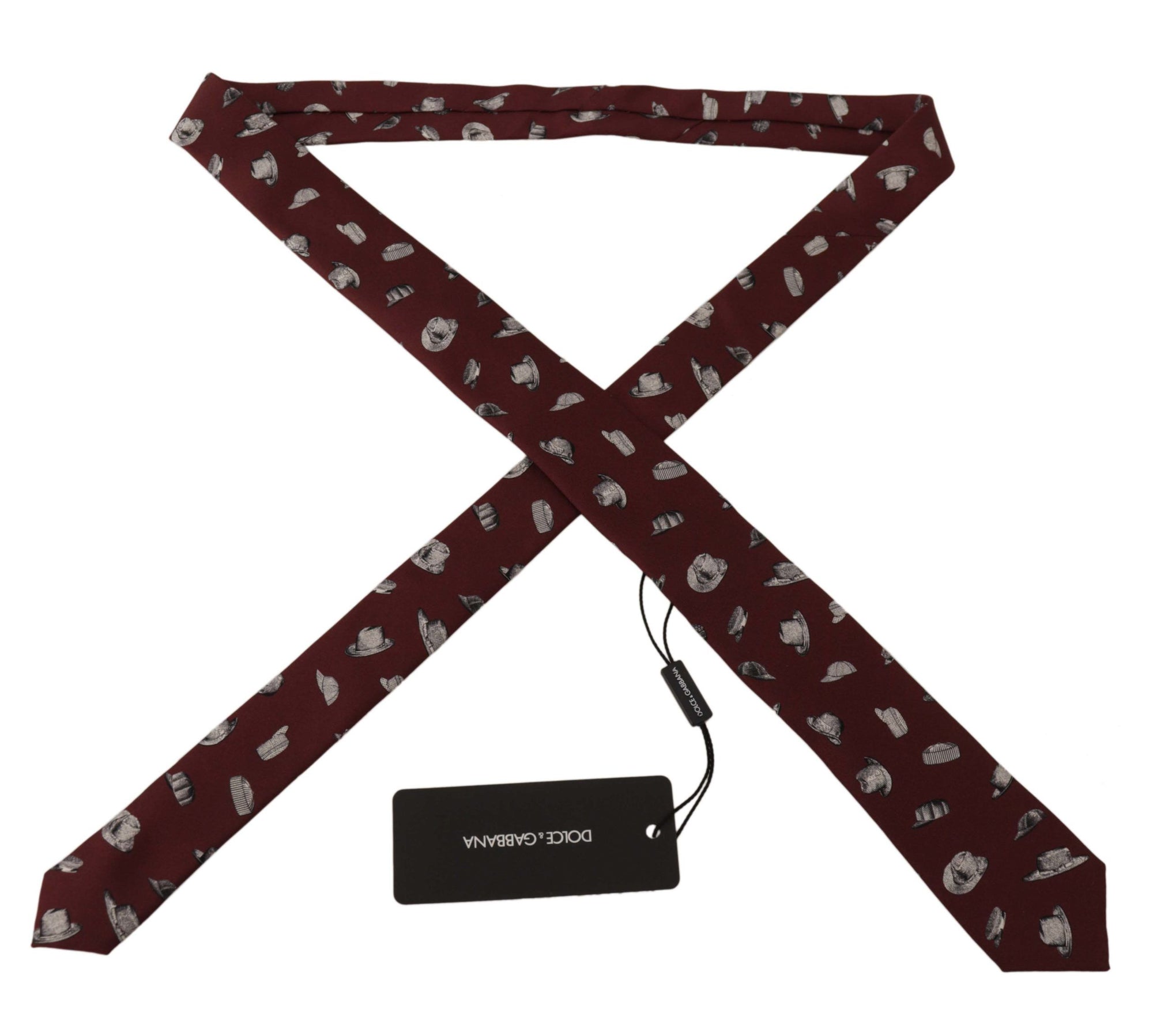 Dolce & Gabbana Maroon Hat Pattern 100% Silk Adjustable Accessory Tie - Maison Luxe