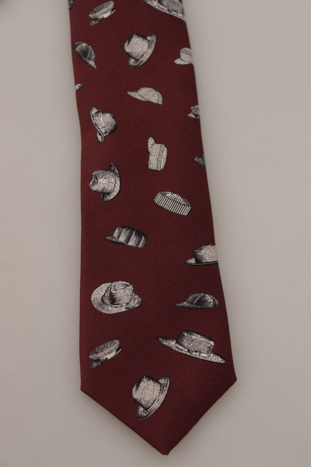 Dolce & Gabbana Maroon Hat Pattern 100% Silk Adjustable Accessory Tie - Maison Luxe
